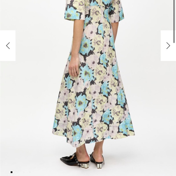 Ganni Floral Long Sleeve Dress in Blue and Cream - Picture 2 of 5